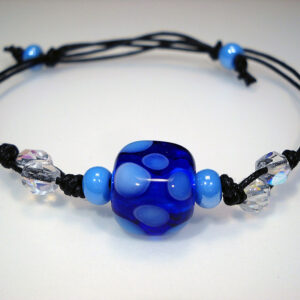 Braccialetti in Vetro di Murano colore blu trasparente a cubo con puntini turchese