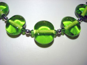 Collane in Vetro di Murano cinque perle colore verde trasparente