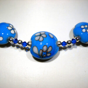 Collane in Vetro di Murano tre perle colore azzurro con fiore